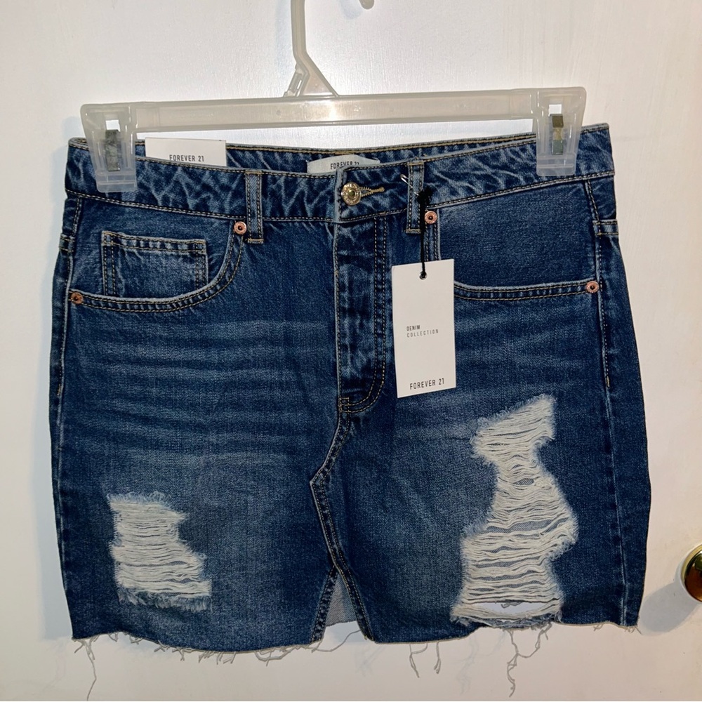 Forever 21 Blue High-Waisted Distressed Jean Shorts